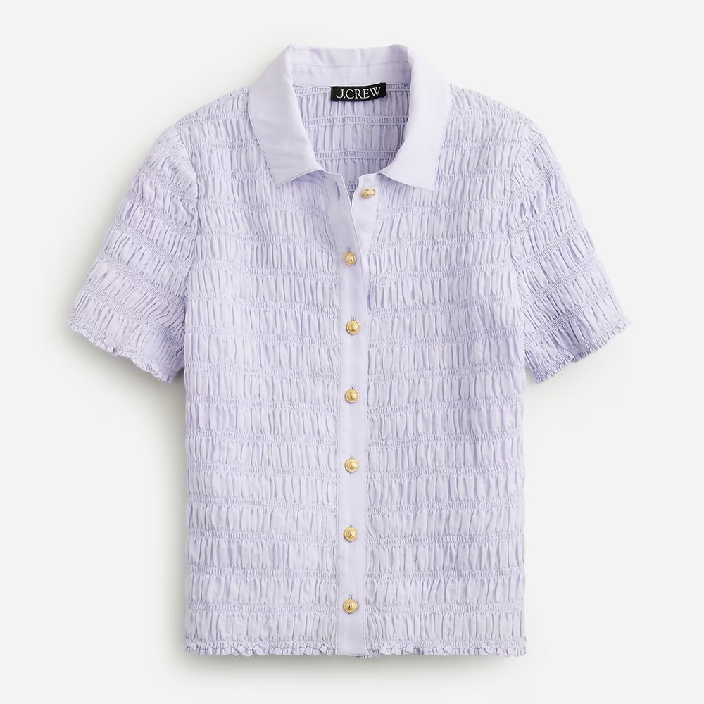 J.Crew Lavender Smocked Polo Button-Front Top